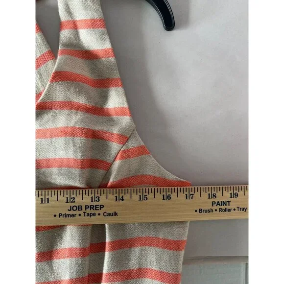 Banana Republic Dress 10 Coral Striped Linen Blend A-Line Halter Sleeveless - Picture 7 of 13